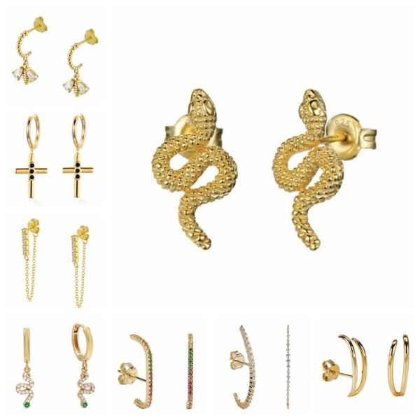 

gold silver color /snake chain stud earrings for women 925 sterling silver tassel earrings fashion jewelry a30, Golden;silver