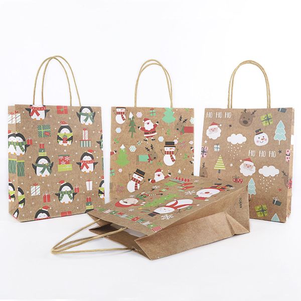 

12pcs/set new year kraft paper gift bags merry christmas favors shopping packing bag for party supplies
