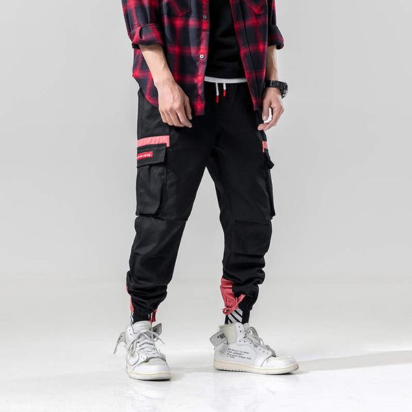 

hip hop harem cargo pants men 2020 side pockets trousers joggers streetwear male fashion casual sweatpants jogger men, Black