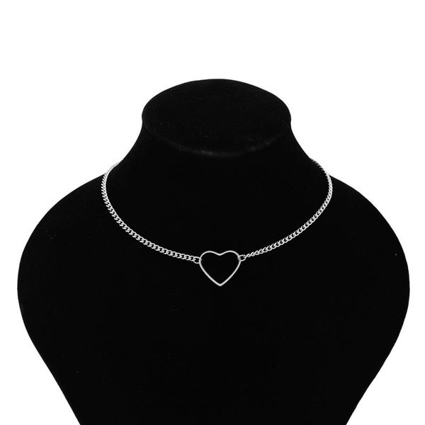 

short choker chain necklaces women heart pendant necklace stainless steel fashion jewelry birthday gift for girl friend, Silver