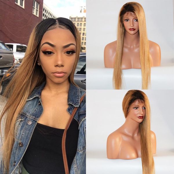 

blonde human hair wigs brazilian straight 360 lace frontal wig for women ombre wig remy hair wig, Black