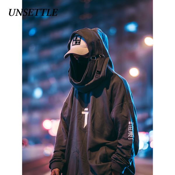 UNSETTLE collo alto bocca di pesce in pile pullover giapponese felpe da uomo con cappuccio oversize streetwear hip hop harajuku maschio topMX191011