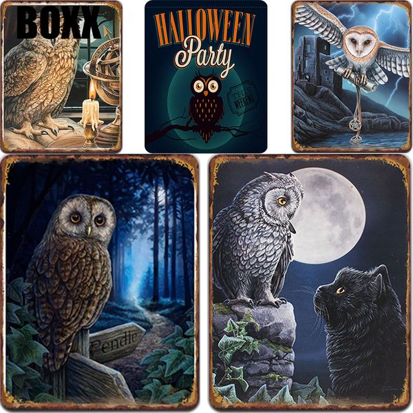 

сельский дом декор старинные жестяные знаки сова металлические пластины стены наклейки декор размер:20см*30см