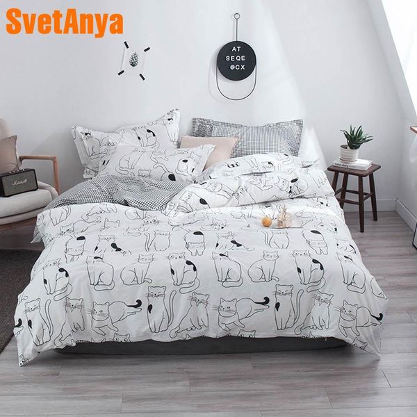 

2019 cute ins cats black white cartoon bed cover soft cotton bedlinens twin  king duvet cover set bedspread pillowcases
