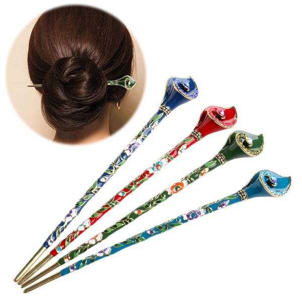 

women metal rhinestone handmade hair stick hair chopsticks hairpin pin chignon, Golden;white