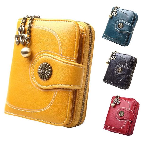 

women wallets small fashion purse retro solid color shamrock charm short wallet multi slots clutch purse money clip wallet, Red;black