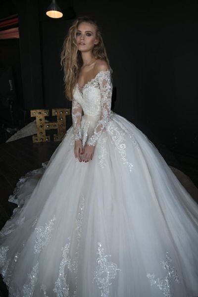 

women' long sleeve lace wedding dresses floor length ball gown bridal gowns wedding gowns, White