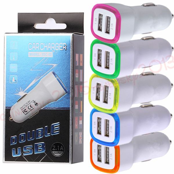 

universal led light dual usb ports 2.1a car charger power adapter for iphone samsung android phone gps pc mp3 with retail box