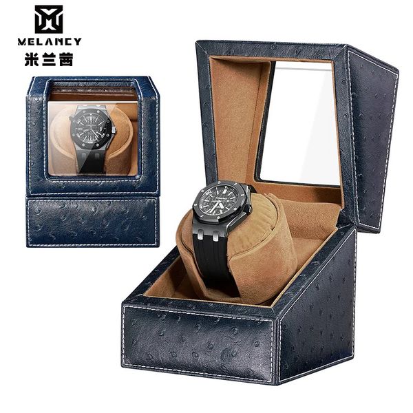 

watch winder wooden finish with adjustable upgraded watch pillows, 1winding spaces winders for automatic watches, Black;blue