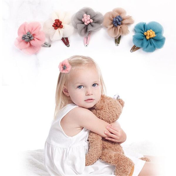 

cute chiffon flower princess hairpins children girls kids safety hair clips bobby pins accessories barrettes hairclip headwear, Black;brown