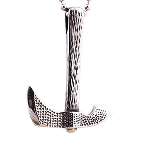 

2019 popular titanium steel casting axe pendant necklace alternative domineering retro punk jewelry beaded chain, Silver