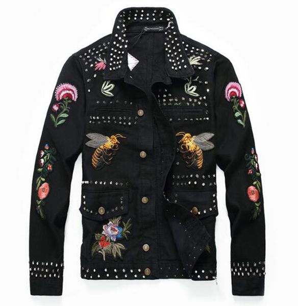 

men's korean edition boutique special personality fashion print slim trend spring and autumn black riveted stage jacket / m-3xl, Black;brown