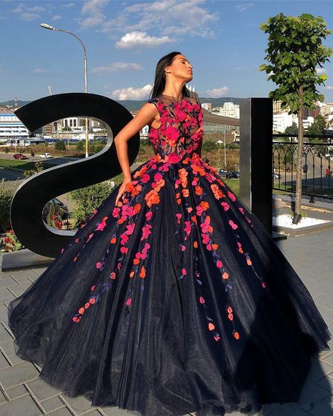 

black organza vintage african gothic evening formal dresses with hand made flowers occasion prom gowns 2019 south africa, Black;red