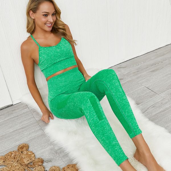 

бесшовная 2 pcs вязание женщины йога костюм фитнес одежда тренировки спорт установить запуск леггинсы женский crop бюстгальтер tracksuit спо