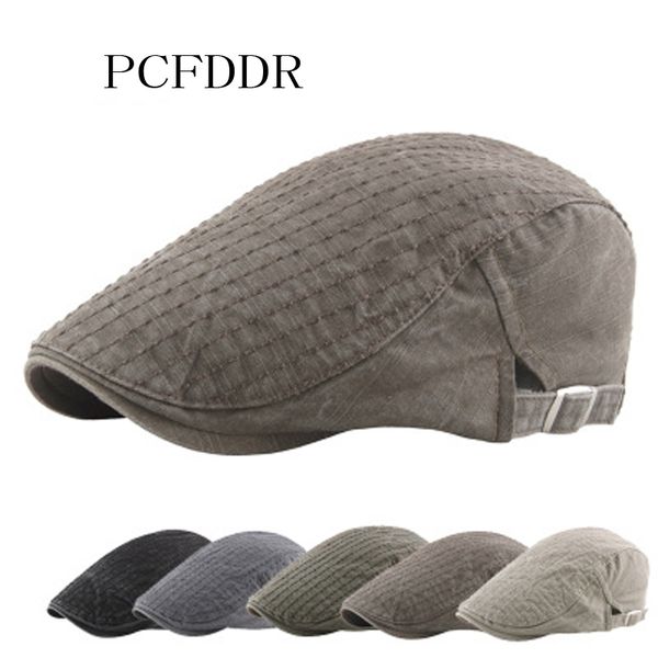 

pcfddr spring and summer 2019 new middle-aged and old-aged duck tongue cap wash suture stripe thin pure beret, Blue;gray