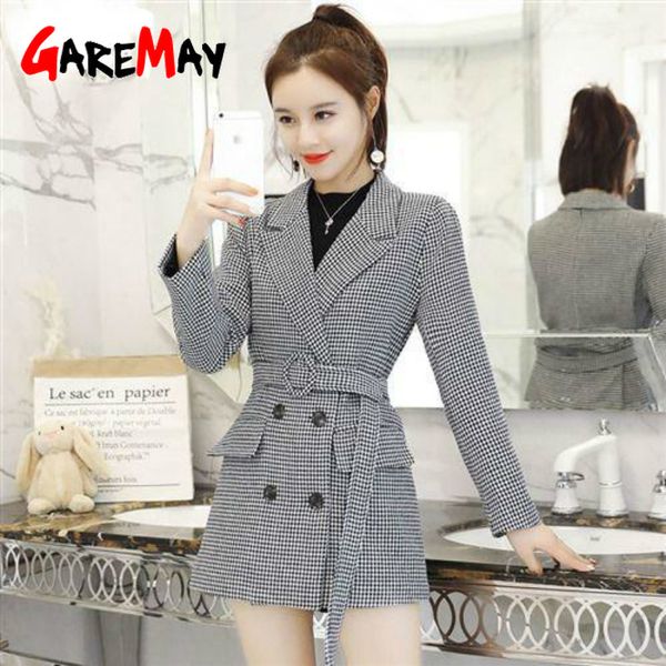 

garemay double breasted blazers women's houndstooth jackets for women office elegant long sleeve suits coats female ladies, White;black