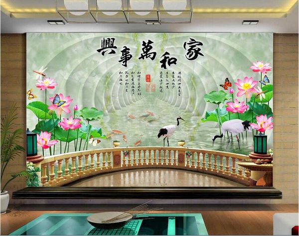 

3d wallpaper custom p mural space lotus carp white crane scenery background decor 3d wall murals wallpaper for walls 3 d living room