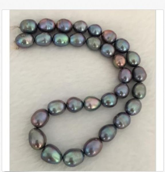 

stunning 12-13mm tahitian baroque black green pearl necklace 18inch 14k, Silver