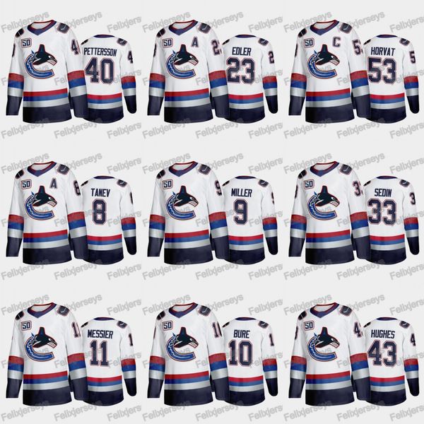 

vancouver canucks 50th anniversary vintage 2020 jersey 9 j.t. miller 40 elias pettersson bo horvat quinn hughes alexander edler jersey, Black;red