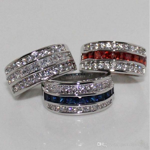 

victoria wieck princess men fashion jewelry 10kt white gold filled sapphire&ruby&z cz diamond gemstones party popular wedding band ring, Silver