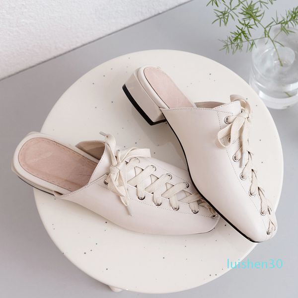 

eshtonshero women shoes woman slippers low heels leather lace up slingback platform low heels ladies wedding shoes size 3-9 l30, Black