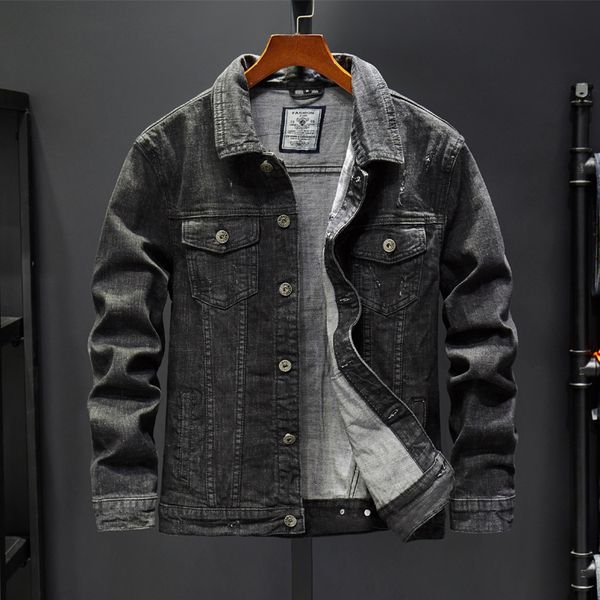

2019 spring men's denim jacket male slim student couple denim jacket black