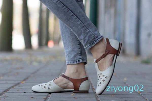 

2019 spring new hollow out women shoes pointed toe flat shoes leather casual female fashion woman plus size 43 z2, Black
