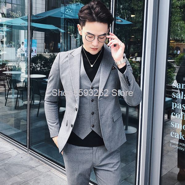 

men's suits & blazers autumn gentleman england wind suit male slim fit marriage groom three-piece set, White;black