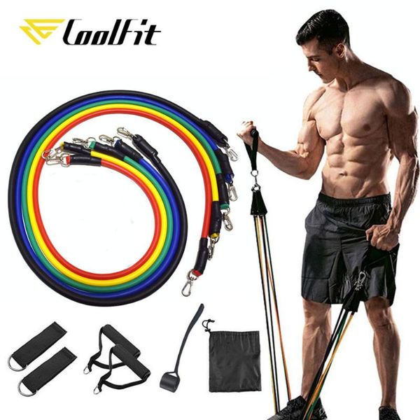 

coolfit 11pcs/set pull rope fitness exercises resistance bands latex tubes pedal excerciser body training workout yoga