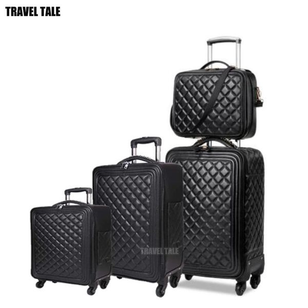 

travel tale 16"20"24" inch women spinner leather trolley bag set travel suitcase luggage set for travelling