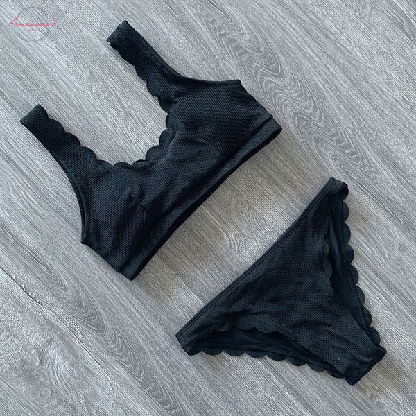 

ribbed swimsuit female bandeau bikini set 2020 solid color white swimwear women summer swimming suit bathers bathing suits, White;black