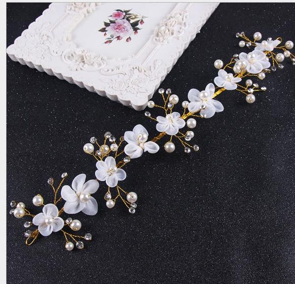 

korean sweet flower hair hoop bride headdress marriage soft chain pearl hair jewelry wedding garment jewelry, Slivery;golden