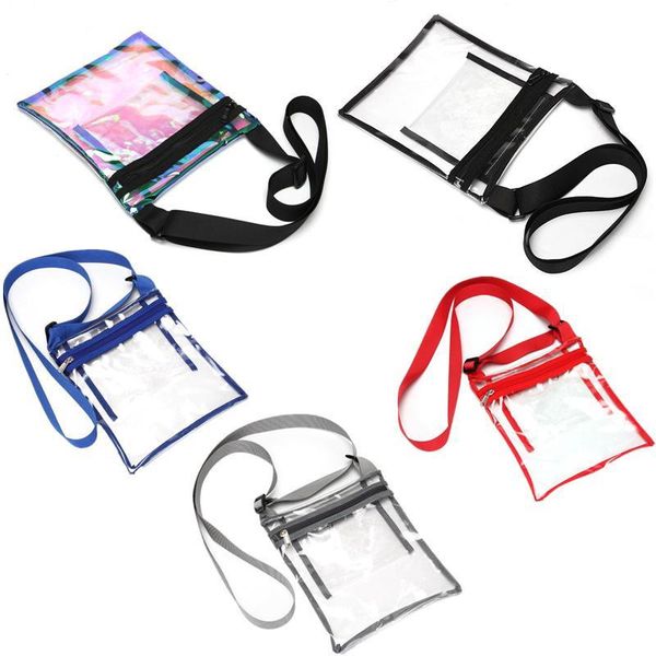 

transparent laser shoulder belt bag tpu zipper crossbody bags holgraphic laser handbag travel beach messager messager satchels phone new, Black