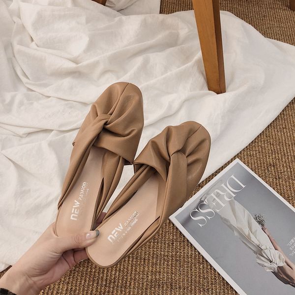 

flat shoes female low mules for women 2020 fretwork heels slippers casual slides pantofle cover toe loafers soft new, Black