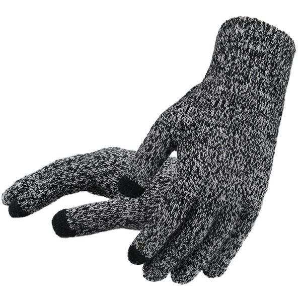 

men' knitted gloves winter autumn male touch screen gloves plus thin velvet solid warm mittens business, Blue;gray