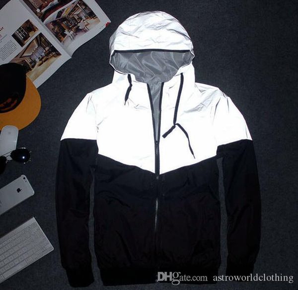 

men 3m reflective designer jackets spring autumn windbreaker jacket hooded sports hiphop coats, Black;brown