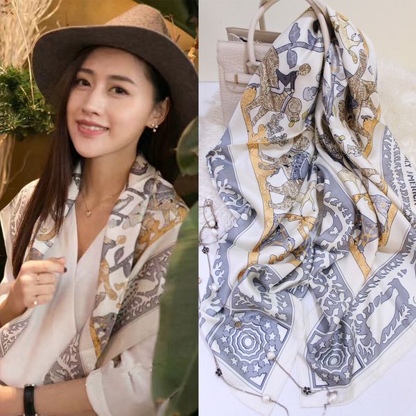 

fengdong things великобритания женский twill 140 большой площади шелковый шарф платок двойного использования, Blue;gray