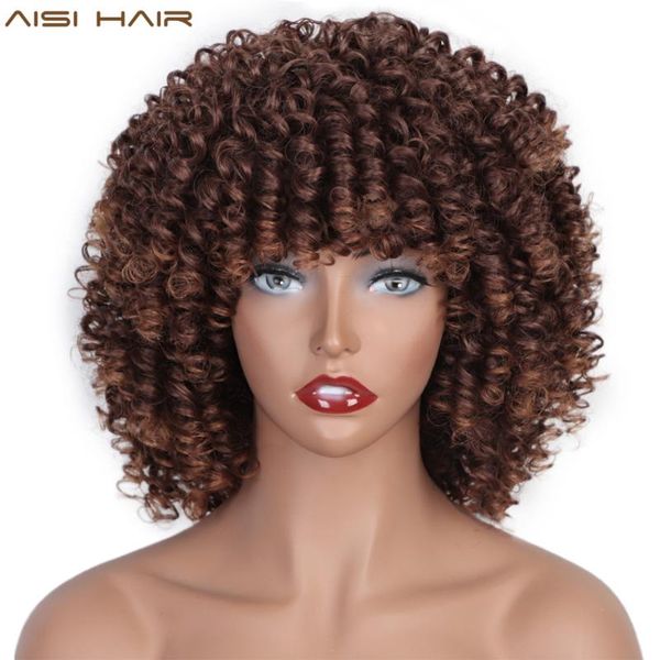 

synthetic wigs aisi hair wig afro kinky curly mixed brown and ombre blonde natural for women heat resistant hairs daily, Black