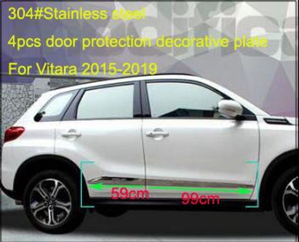 Alta qualidade em aço inoxidável 4 peças porta lateral decoração do corpo guarnição porta barra de sucção placa protetora com logotipo para Suzuki Vitara 2015-299c