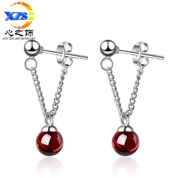 

cute girls burgundy garnet bead earrings women's small fresh japanese and korean-style crystal drop earrings-style ear jewelry, Silver