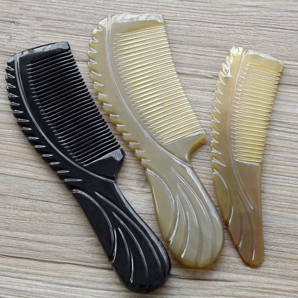

1pc natural grain carving yak horn comb multi style massage gift craft hair comb g0416, Silver