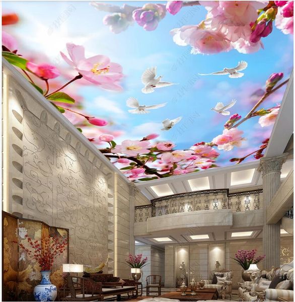 

3d ceiling mural wallpaper custom p beautiful flowering branch white dove blue sky and clouds 3d wall murals wallpaper for walls 3 d