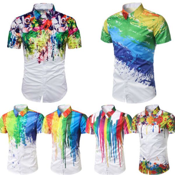 

stylish men summer beach shirt graffiti printing lapel collar short sleeve shirt gentlemen casual daily clothing -xxxl, White;black