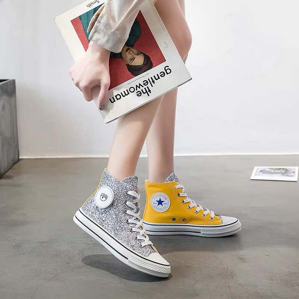 

chuck sequins 1970s x chiara ferragni high black yellow canvas casual shoes fashion luxury designers sneakers glitter/silver trainers 11221