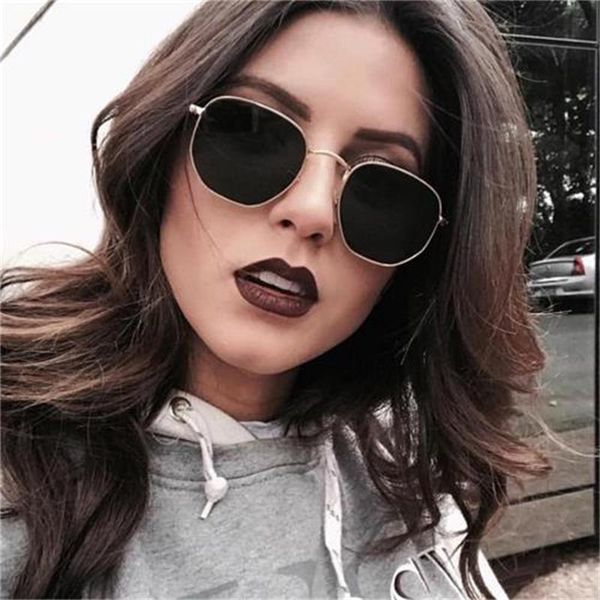 

small hexagon sunglasses women fashion brand black shades metal ladies glasses luxury designer vintage sunglasses oculos, White;black