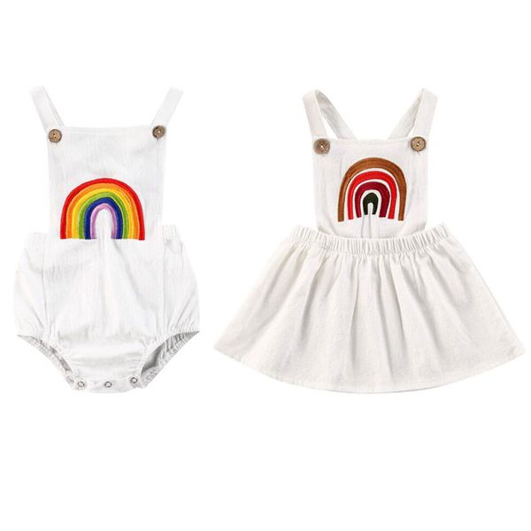 

cute new infant baby girl sister outfit rainbow sleeveless romper jumpsuit baby girls backless cotton summer clothes 0-24 months, Blue