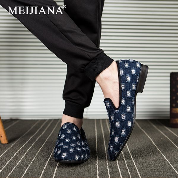

meijiana party men's comfortable shoes bottoming fashion casual shoes denim pure metal quality men's loafers shoes, Black