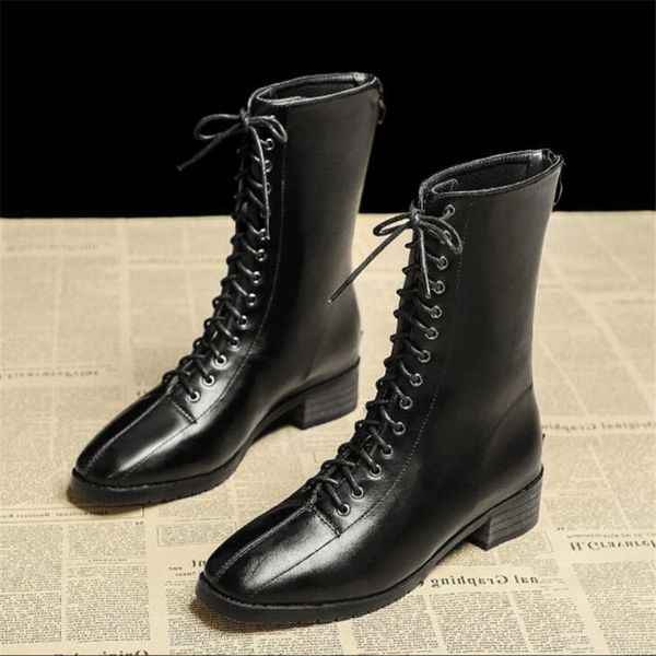 

bbzai internet celebrity same paragraph women middle cylinder boots bottes hiver bottines femme 35-40, Black