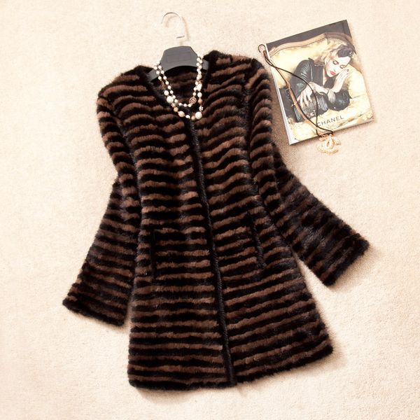 

women's fur & faux autumn real genuine knitted coat winter women outerwear coats overcoat vk1361, Black