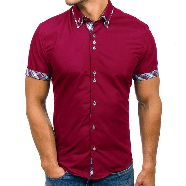 

laamei wholesale men shirt new fashion casual slim short sleeve dress shirt cotton plus size solid clothes white black